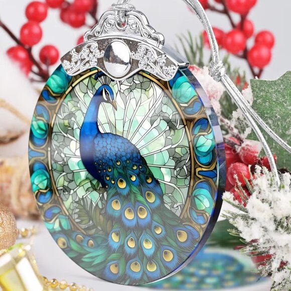 Peacock Ornament Stained Glass Hanging Decor Holiday-Sun Catcher-Christmas - Picture 2 of 7
